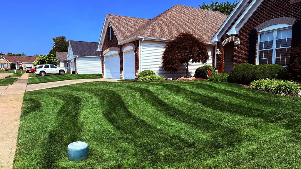 Professionally maintained residential lawn after routine mowing service in St. Charles County, Missouri